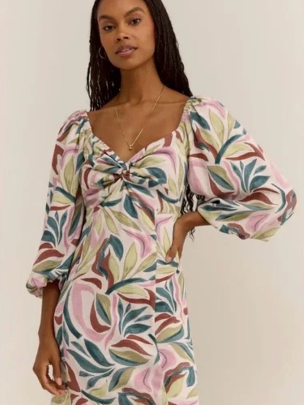 Z Supply Multicolor Leaf-Print Mini Dress in Pink, Green, Teal